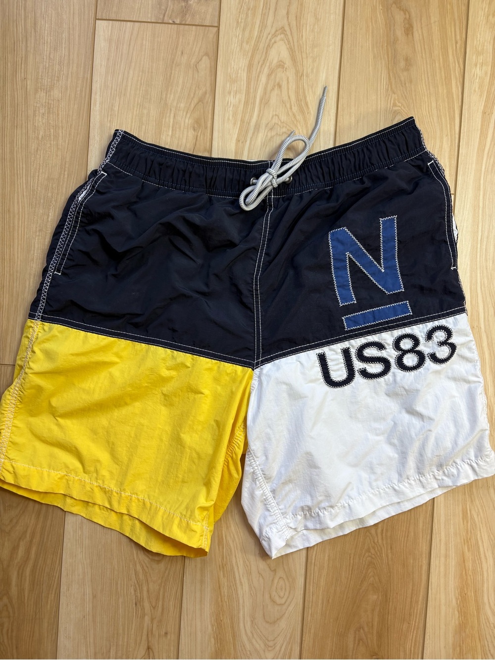 Vintage Nautica Colorblock Swim Trunks Navy Yellow White with Embroidery M